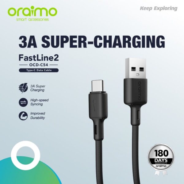 Oraimo Fastline 2 Kabel Data Type-C 3A Fast Charging 1M - OCD-C54