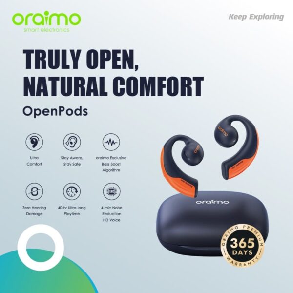 Oraimo OpenPods Open Ear TWS Bluetooth Earphone V.5.2 Wireless OPN-50D