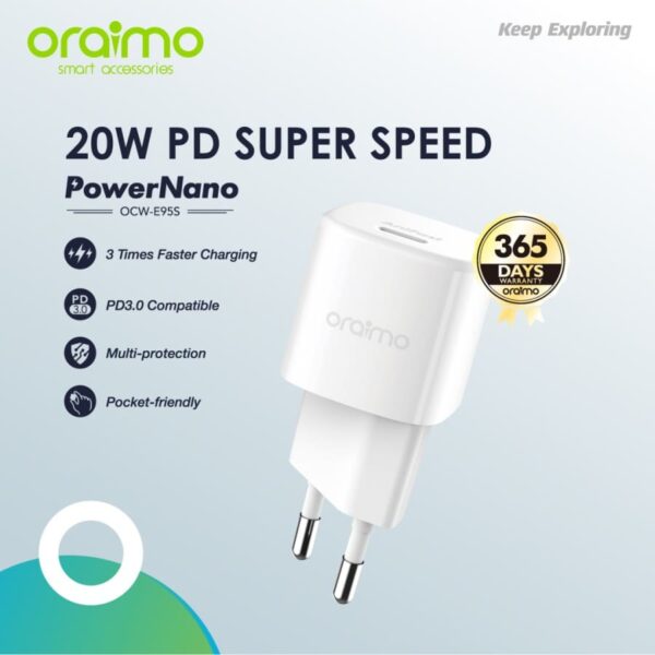 Oraimo PowerNano Charger 20W PD Super Speed Fast Charging OCW-E95S