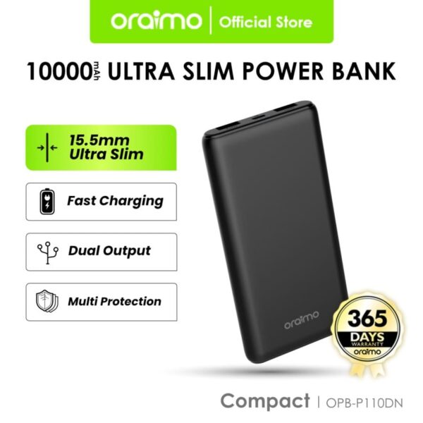 Oraimo Powerbank 10000mAh Dual Fast Charging Ultra Slim OPB-P110DN
