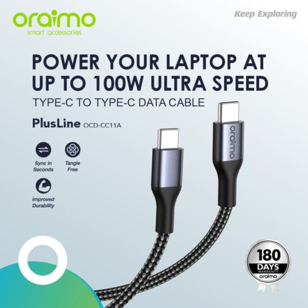 Oraimo Pushline Kabel Data Type-C - Type-C 100W Ultra Charge OCD-CC11A
