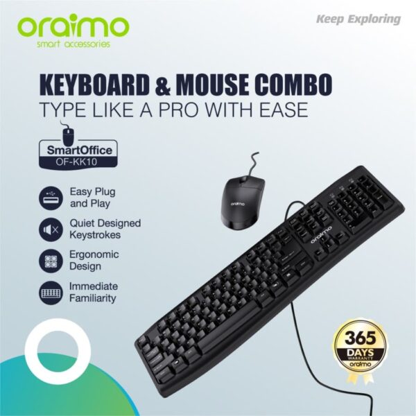 Oraimo SmartOffice Keyboard & Mouse Combo Quiet Keystrokes - OF-KK10