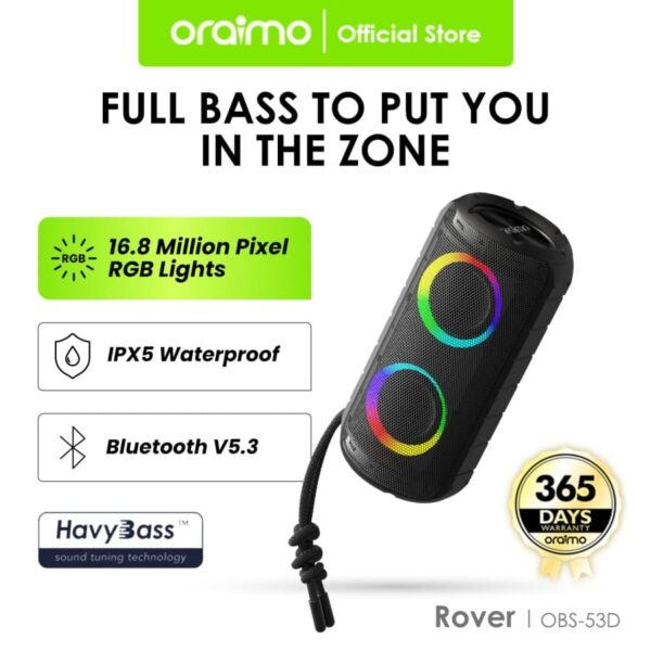 Oraimo Super Bass Speaker Bluetooth 5.3 Max 20W Rover IPX5 RGB OBS-53D