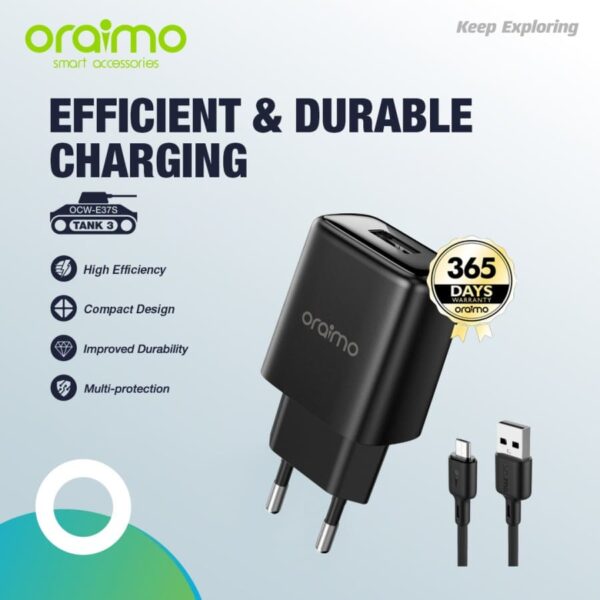 Oraimo Tank 3 Wall Charger Micro USB Fast Charging - OCW-E37SP