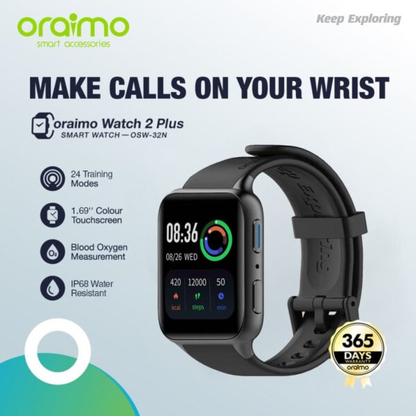 Oraimo Watch 2 Plus Smart Watch Jam Tangan Pintar BT Call - OSW-32N