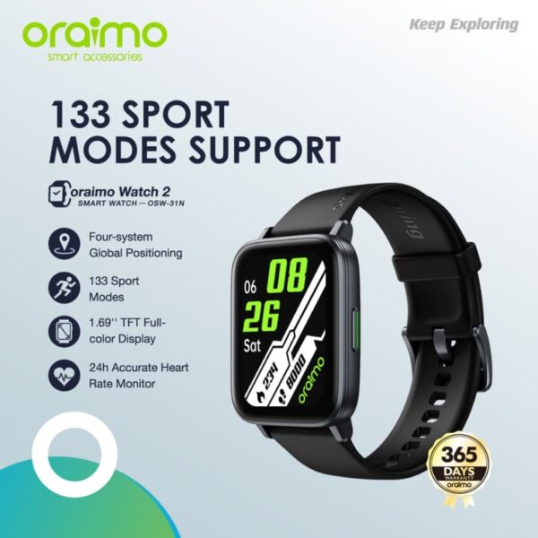 Oraimo Watch 2 SmartWatch Jam Tangan Pintar GPS 133 Sport Mode OSW-31N