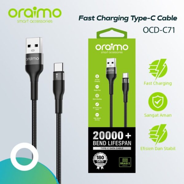 Oraimo Kabel Data Type-C Android USB Cable Fast Charging OCD-C71
