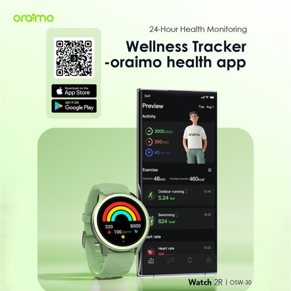 oraimo Smart Watch 2R OSW-30 Olive Green Colorful Jam Tangan Pintar 1.39" Screen 120+Sport Modes Bluetooth Calling Heart Monitoring Long Battery IP68 Waterproof Dustproof Oraimo - Gambar 4