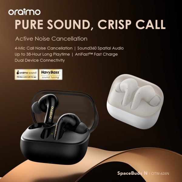 oraimo TWS Spacebuds N OTW-626N Bluetooth v5.4 True Wireless Stereo ANC Noise Cancellation Peredam Suara Sound360 Spatial Audio Gaming Mode 38 Jam Long Playtime - Gambar 8