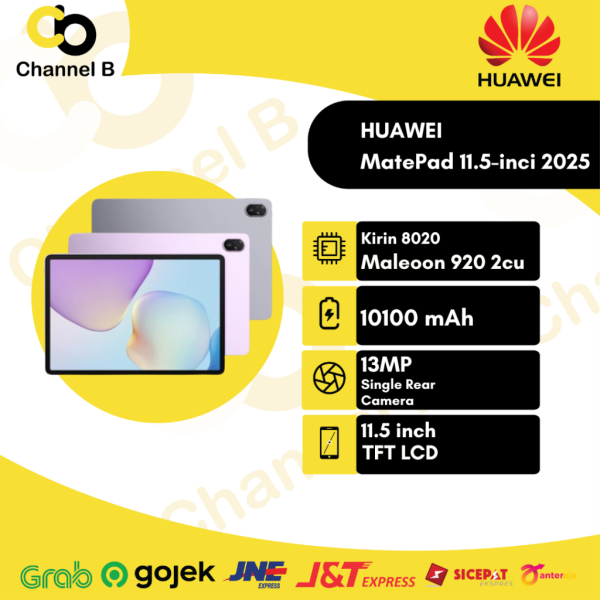HUAWEI MatePad 11.5-inci 2025 Tablet ( Ram 8GB + Rom 256GB ) | WPS Office 2.0 Tingkat PC Eksklusif | Layar Papermatte | 10,100 mAh