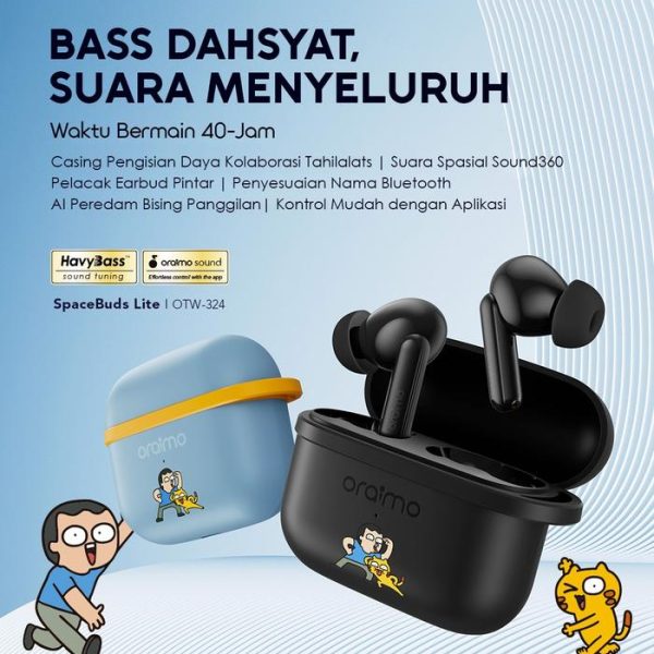 oraimo x Tahilalats TWS Bluetooth Spacebuds Lite OTW-324 True Wireless Stereo Sound360 Spatial Audio IPX4 Waterproof Gaming Mode 30H Long Playtime HavyBass