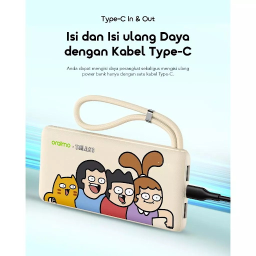 oraimo x Tahilalats Powerbank Toast 15 Boost OPB-1101 Fast Charging Charger Power Bank 10.000mAh 15W Fast Charging Type C Cute Pastel Colors - Gambar 2