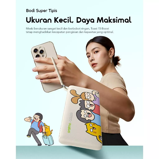 oraimo x Tahilalats Powerbank Toast 15 Boost OPB-1101 Fast Charging Charger Power Bank 10.000mAh 15W Fast Charging Type C Cute Pastel Colors - Gambar 3