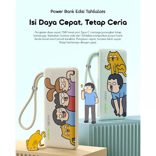 oraimo x Tahilalats Powerbank Toast 15 Boost OPB-1101 Fast Charging Charger Power Bank 10.000mAh 15W Fast Charging Type C Cute Pastel Colors - Gambar 4