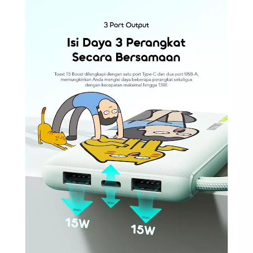 oraimo x Tahilalats Powerbank Toast 15 Boost OPB-1101 Fast Charging Charger Power Bank 10.000mAh 15W Fast Charging Type C Cute Pastel Colors - Gambar 5