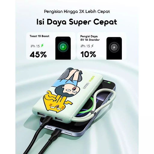 oraimo x Tahilalats Powerbank Toast 15 Boost OPB-1101 Fast Charging Charger Power Bank 10.000mAh 15W Fast Charging Type C Cute Pastel Colors - Gambar 6