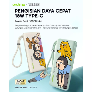 oraimo x Tahilalats Powerbank Toast 15 Boost OPB-1101 Fast Charging Charger Power Bank 10.000mAh 15W Fast Charging Type C Cute Pastel Colors