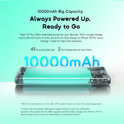 oraimo Powerbank Toast 15 Flux Real Capacity 10.000 mAH OPB-1100D Kapasitas Nyata MPL Mobile Legends Pengisian Cepat Fast Charging Type-c USB Micro Triple Output Pengisian Cepat Waterproof - Gambar 3