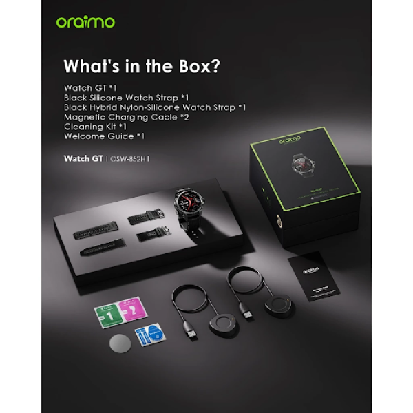 oraimo Smart Watch GT OSW-852H Jam Tangan Pintar Smartwatch 6 Star GPS Tracking 1.43" AMOLED Screen AI Generated Watch Face Long Battery 3ATM Waterproof Anti Air dan Debu