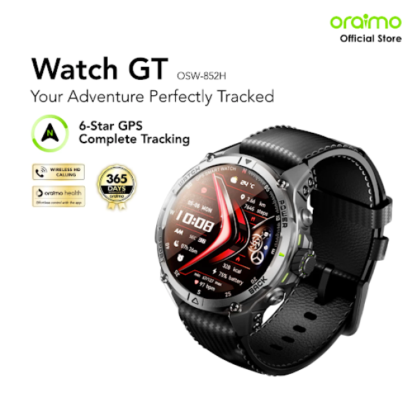 oraimo Smart Watch GT OSW-852H Jam Tangan Pintar Smartwatch 6 Star GPS Tracking 1.43" AMOLED Screen AI Generated Watch Face Long Battery 3ATM Waterproof Anti Air dan Debu