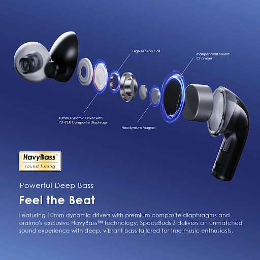 oraimoTWS Spacebuds Z OTW-625 ANC Noise Cancellation Headset Bluetooth v5.4 Waktu Putar 38H Sound360 Spatial Audio - Gambar 5