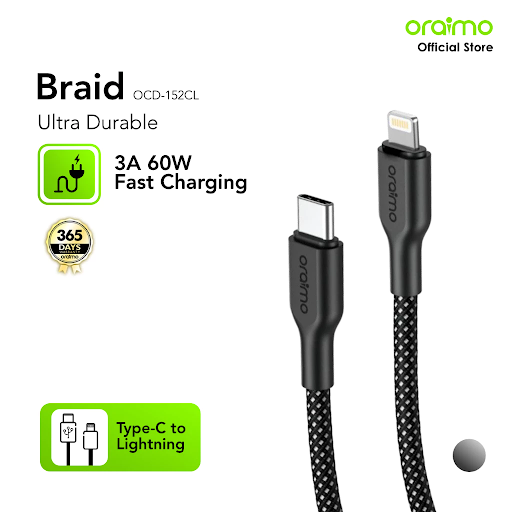 oraimo Kabel Data Braid Kabel Lightning Micro USB Tipe C 3A Pengisian Cepat 60w OCD-152 Fast Charging ultra Durable - Gambar 4