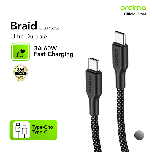 oraimo Kabel Data Braid Kabel Lightning Micro USB Tipe C 3A Pengisian Cepat 60w OCD-152 Fast Charging ultra Durable - Gambar 5