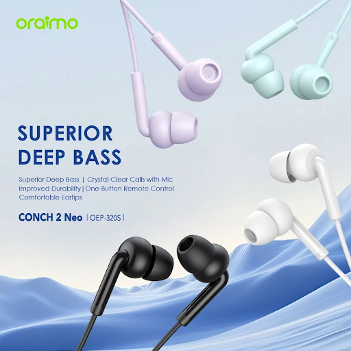 oraimo Earphone Berkabel Conch 2 Neo OEP-320s Headset Semi In-Ear Kabel Kontrol Tombol Headphone Desain Ergonomis Kabel Tebal Suara Premium Superior Deep Bass Stereo Wired Murah Ergonomic Design Sound Thick - Gambar 2