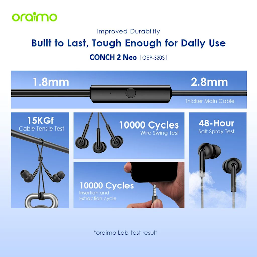 oraimo Earphone Berkabel Conch 2 Neo OEP-320s Headset Semi In-Ear Kabel Kontrol Tombol Headphone Desain Ergonomis Kabel Tebal Suara Premium Superior Deep Bass Stereo Wired Murah Ergonomic Design Sound Thick - Gambar 3