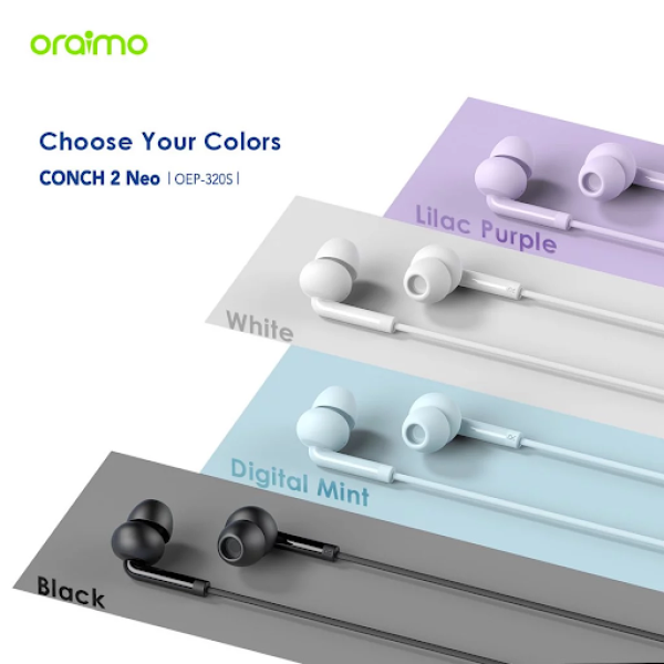 oraimo Earphone Berkabel Conch 2 Neo OEP-320s Headset Semi In-Ear Kabel Kontrol Tombol Headphone Desain Ergonomis Kabel Tebal Suara Premium Superior Deep Bass Stereo Wired Murah Ergonomic Design Sound Thick