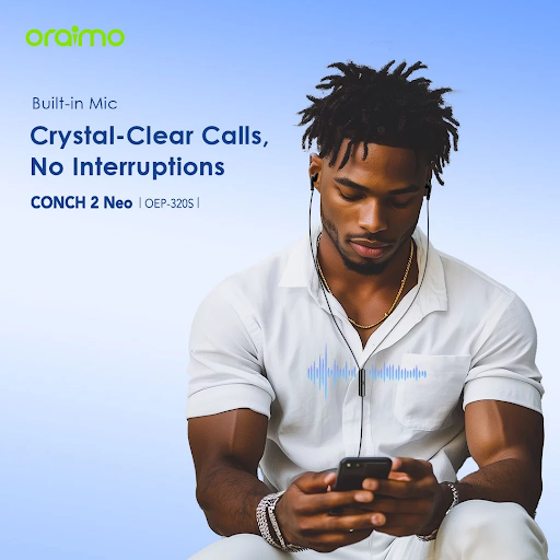 oraimo Earphone Berkabel Conch 2 Neo OEP-320s Headset Semi In-Ear Kabel Kontrol Tombol Headphone Desain Ergonomis Kabel Tebal Suara Premium Superior Deep Bass Stereo Wired Murah Ergonomic Design Sound Thick - Gambar 7