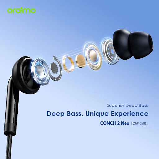 oraimo Earphone Berkabel Conch 2 Neo OEP-320s Headset Semi In-Ear Kabel Kontrol Tombol Headphone Desain Ergonomis Kabel Tebal Suara Premium Superior Deep Bass Stereo Wired Murah Ergonomic Design Sound Thick - Gambar 8