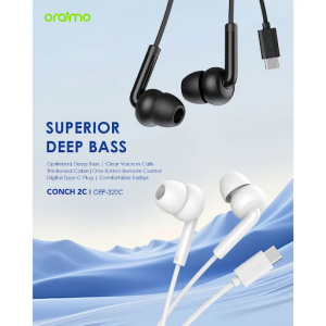 oraimo Earphone Berkabel Conch 2 OEP-320C Headset Semi In-Ear Kabel Kontrol Tombol Headphone Desain Ergonomis Kabel Tebal Suara Premium Deep Bass Stereo Wired Murah Ergonomic Design Sound Thick