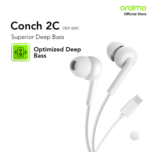 oraimo Earphone Berkabel Conch 2 OEP-320C Headset Semi In-Ear Kabel Kontrol Tombol Headphone Desain Ergonomis Kabel Tebal Suara Premium Deep Bass Stereo Wired Murah Ergonomic Design Sound Thick