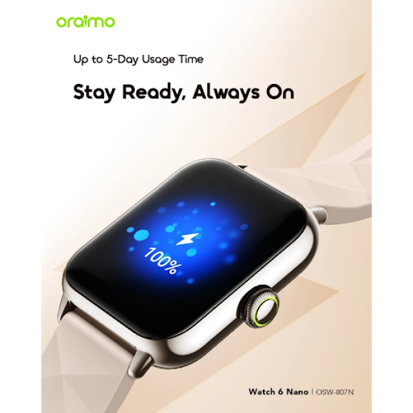 oraimo Smartwatch Watch 6 Nano OSW-807 Jam Tangan Pintar Layar TFT 2.04" Anti Scratch Panda Glass AI Generated Watch Face IP68 Waterproof 100+ Sports Mode