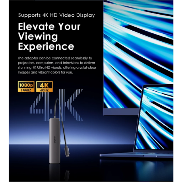 oraimo USB Hub PowerTrans OUH-511 7-in1 Speedy Docking Station 5 Gbps PD3.0 100W Laptop Fast Charge HDMI 4K HD Video Display Compact Portable With LED Indicator