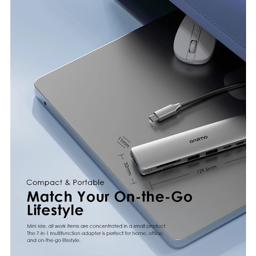 oraimo USB Hub PowerTrans OUH-511 7-in1 Speedy Docking Station 5 Gbps PD3.0 100W Laptop Fast Charge HDMI 4K HD Video Display Compact Portable With LED Indicator - Gambar 8