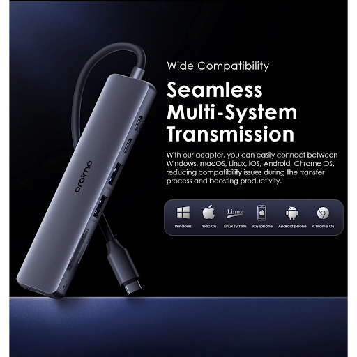 oraimo USB Hub PowerTrans OUH-511 7-in1 Speedy Docking Station 5 Gbps PD3.0 100W Laptop Fast Charge HDMI 4K HD Video Display Compact Portable With LED Indicator - Gambar 9
