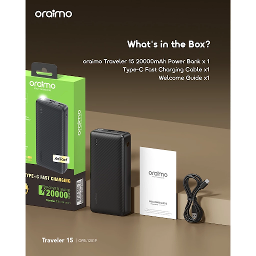 oraimo Powerbank Traveler 12 Real Capacity 20000mAh OPB-1201 Fast Charging Type-C 2 Input 3 Output LED Torch - Gambar 8