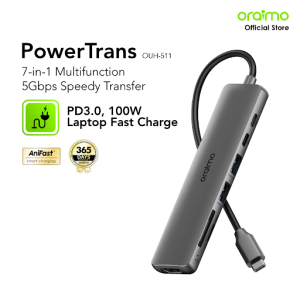 oraimo USB Hub PowerTrans OUH-511 7-in1 Speedy Docking Station 5 Gbps PD3.0 100W Laptop Fast Charge HDMI 4K HD Video Display Compact Portable With LED Indicator