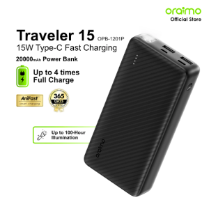 oraimo Powerbank Traveler 12 Real Capacity 20000mAh OPB-1201 Fast Charging Type-C 2 Input 3 Output LED Torch