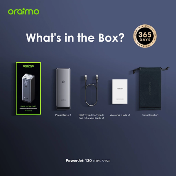 Oraimo Powerbank 27600 Mah Jet 130 Watt Compatible 1000+ Mobile Device Fast Charging OPB-727SQ